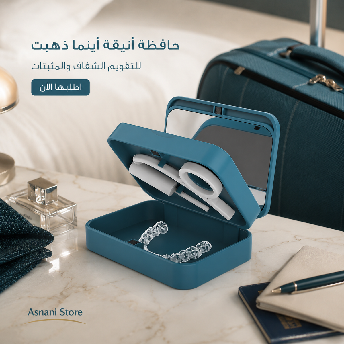 حافظة انفيزلاين【مطورة】حافظة تثبيت للسفر صندوق تخزين للاسنان الصناعية، منظم اسنان لاطقم الاسنان وواقي الفم وتقويم الاسنان