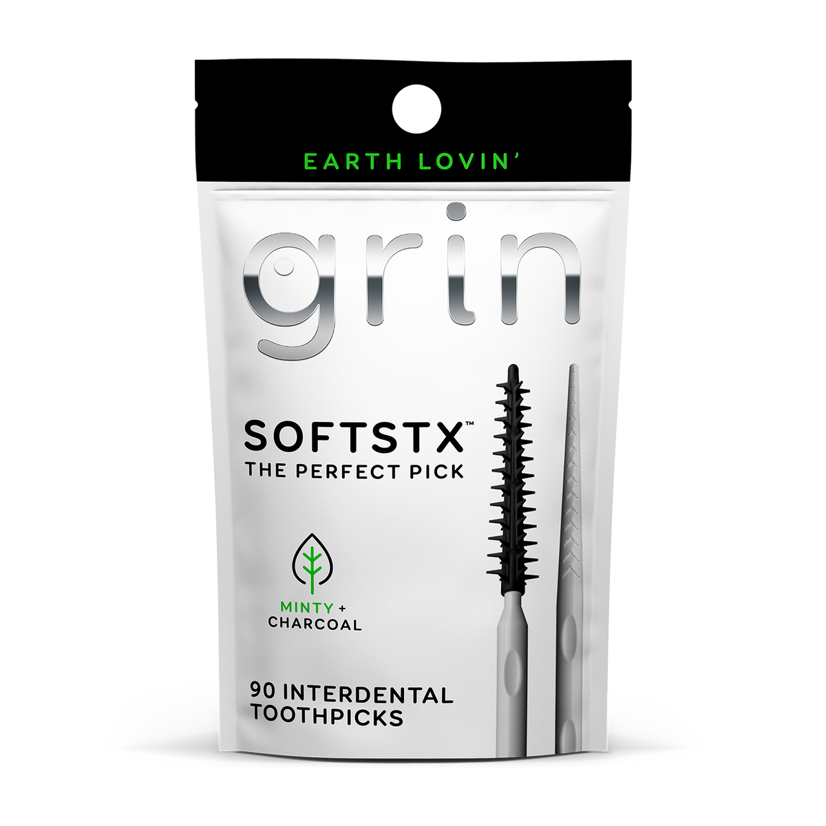 Grin Charcoal Softstx، أعواد أسنان لطيفة، 90 قطعة #822